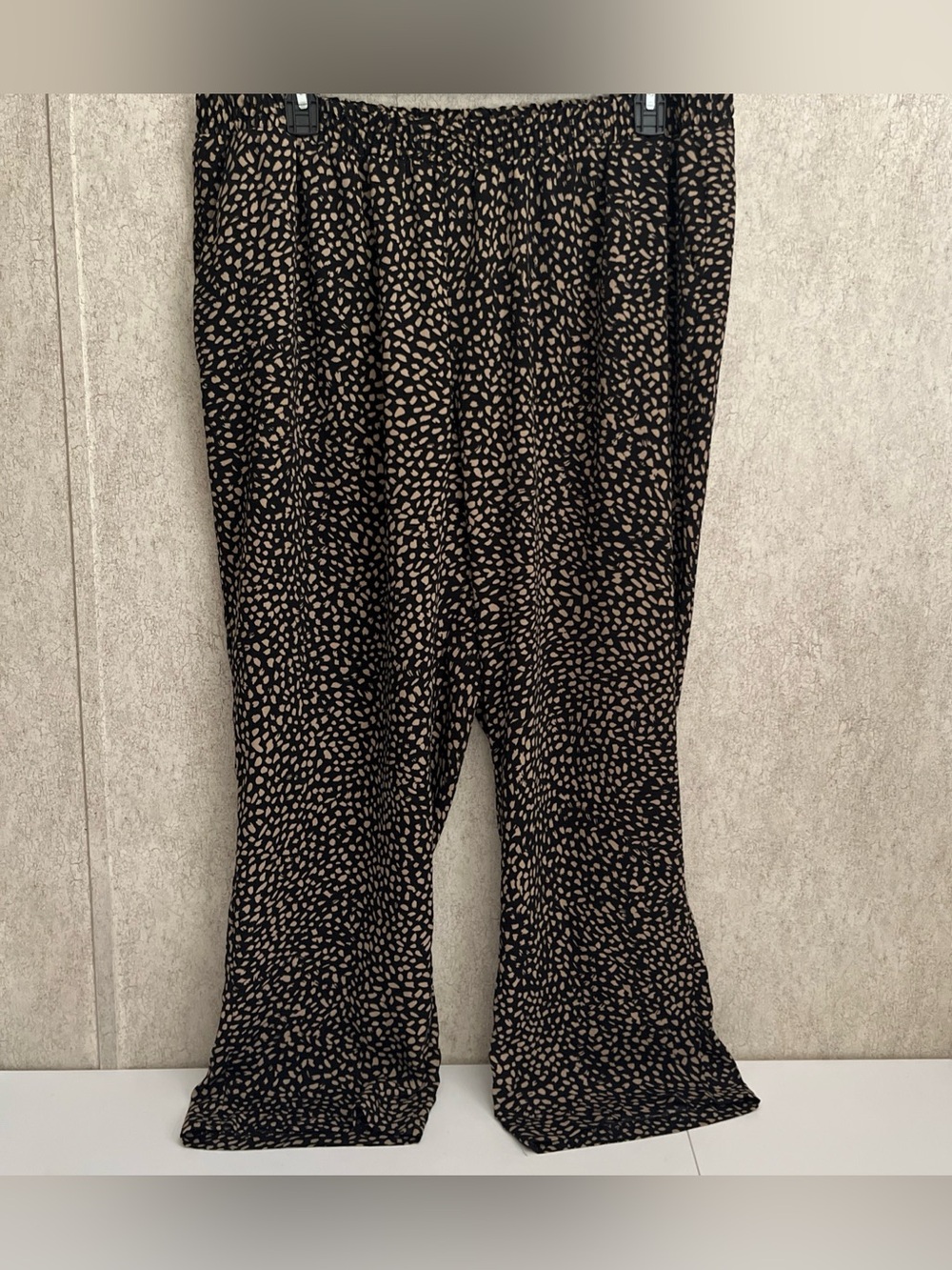 Catherines Pull On Pants Elastic Waist Black Brown Pockets Abstract Ladies 2x